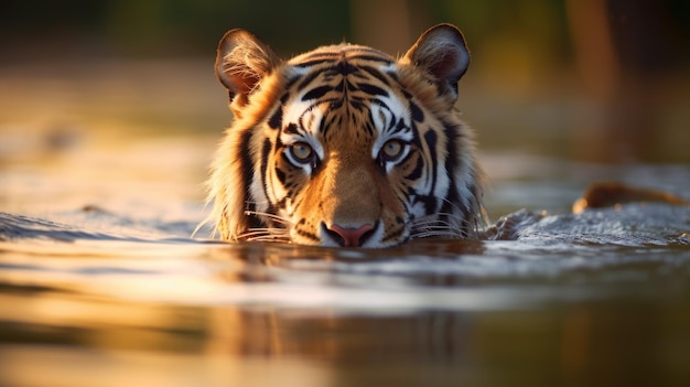Un tigre nageant dans l'eau.