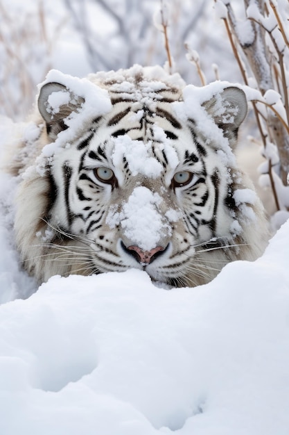 le tigre des neiges sort de la tempête de neige