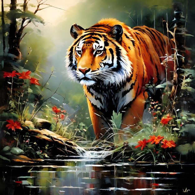 Un tigre qui marche dans la jungle