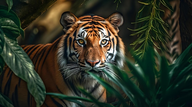 Photo un tigre qui marche dans la jungle