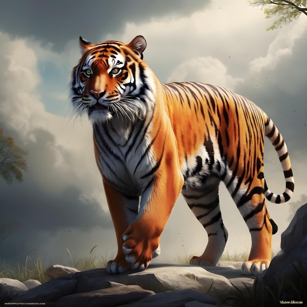 un tigre qui se tient sur des rochers
