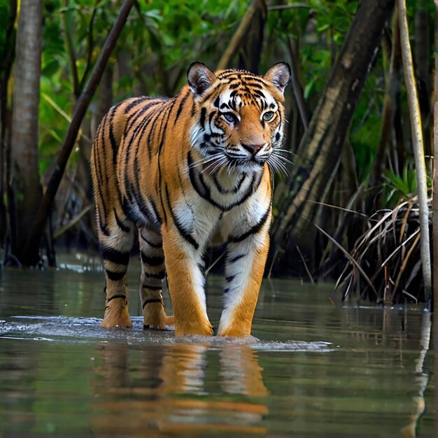 Le tigre royal du Bengale debout dans le Sundarban du Bangladesh Image de photographie Ai généré de l'art