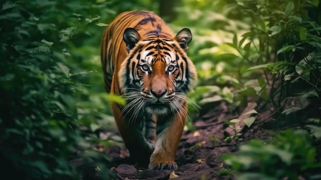 Photo le tigre sauvage qui erre dans la nature