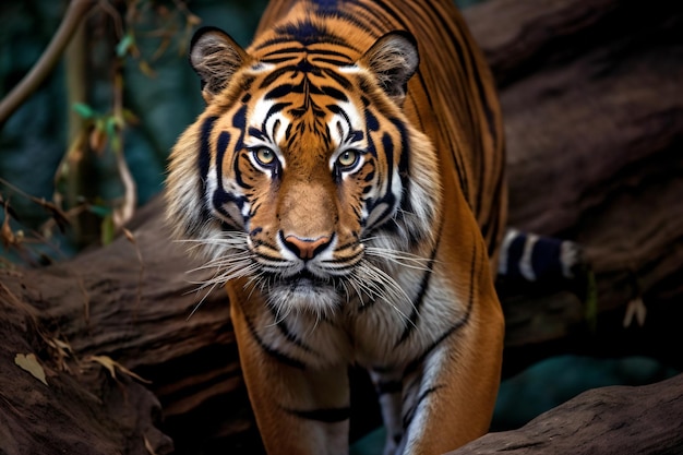 Un tigre se promène dans une forêt.