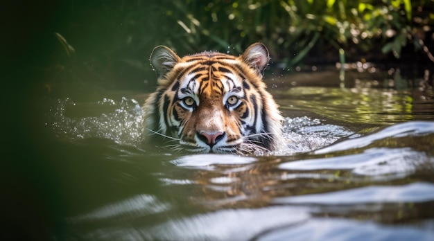 Tigre de Sibérie dans l'eau à l'état sauvage