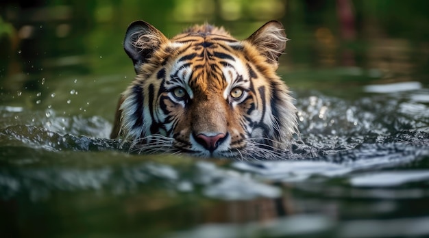 Tigre de Sibérie dans l'eau à l'état sauvage