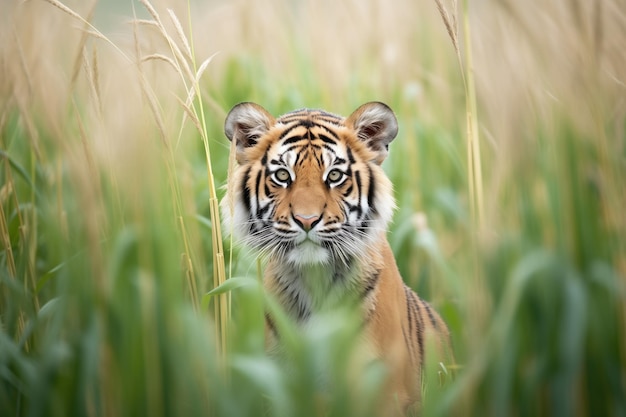 Photo le tigre de sumatra camouflé dans l'herbe haute