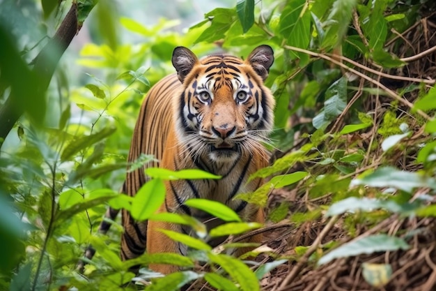 Un tigre en voie de disparition sur une colline de la jungle