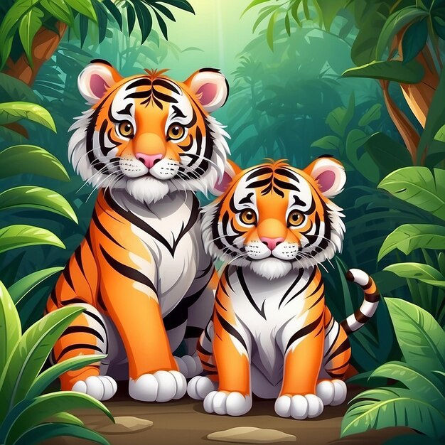 Des tigres mignons dans la jungle.