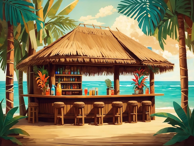 Tiki bar Ai art Fond tropical Générer AI