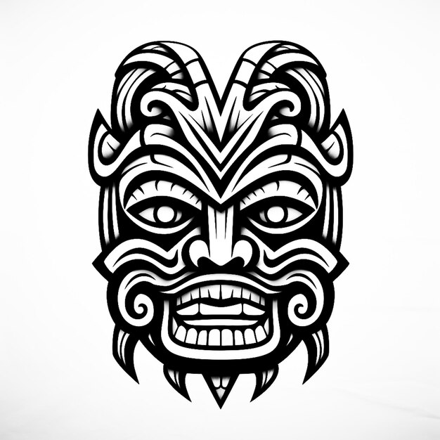 tiki visage fond blanc noir blanc coloriage