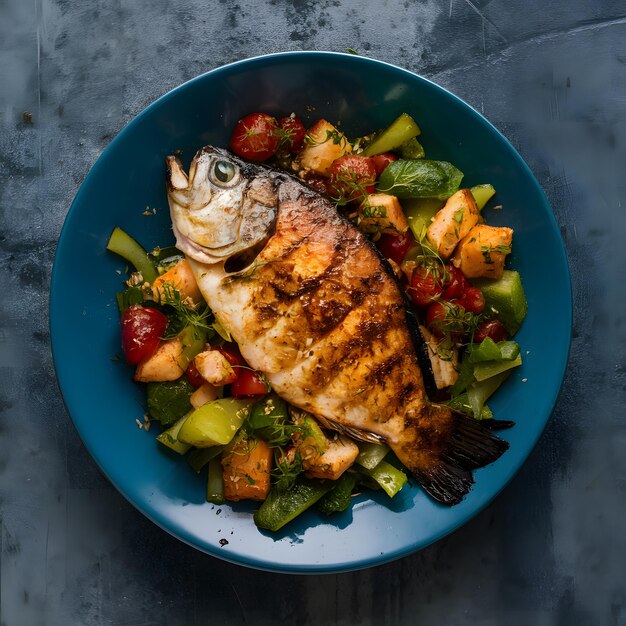 Photo tilapia grillée avec un peu d'épices parfaite pour le dîner pour les médias sociaux