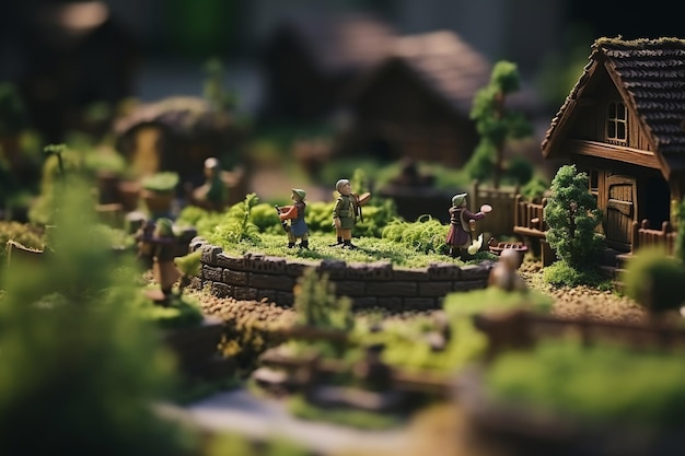 Tilt shift un alchimiste du village présentant le monde mystérieux médiéval vieille idée créative