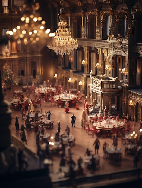 Tilt Shift Photo de la salle de bal des nobles de la ville, soirée noblesse élégamment Gath, vieille idée créative médiévale