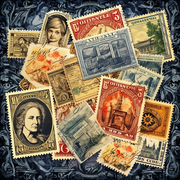 Timbres de collection ornés de l'art de la communication