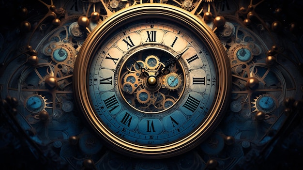 Time Echoes Cette œuvre d'art dépeint magistralement un royaume surréaliste où un ensemble de cadrans d'horloge et de sabliers au design complexe convergent pour créer une symphonie fascinante de motifs répétitifs.