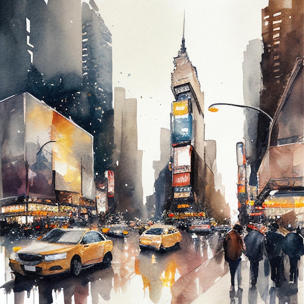 Times Square dans un style aquarelle par Generative AI