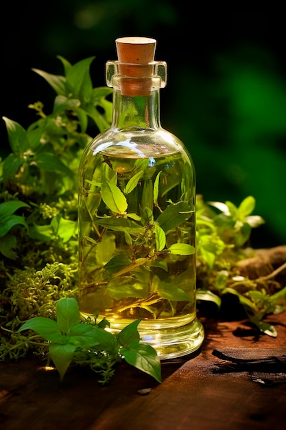 Tincture d'herbes et de fleurs dans une bouteille IA générative Nature