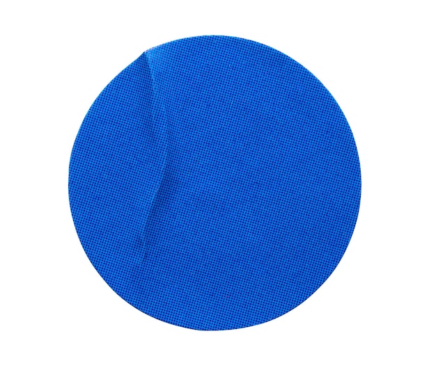 Étiquette autocollante en papier adhésif rond bleu blanc isolé sur fond blanc