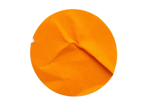 Étiquette autocollante en papier adhésif rond orange blanc isolé sur fond blanc