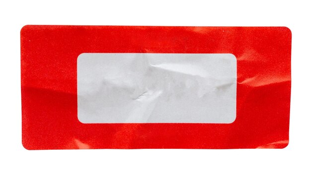 Étiquette autocollante papier rouge isolé sur fond blanc