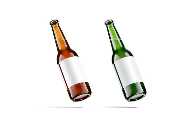 Étiquette de bouteille de bière en verre marron et vert. Récipient non ouvert pour boisson rafraîchissante. Bière artisanale.
