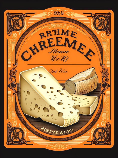 Étiquette de fromage Vintage Roue de fromage Couleurs orange et crème Étiquette 2D Vintage Design Emballage Tem