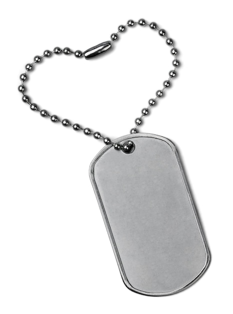 Étiquette d'identification de chaîne militaire en métal d'identification isolé en argent