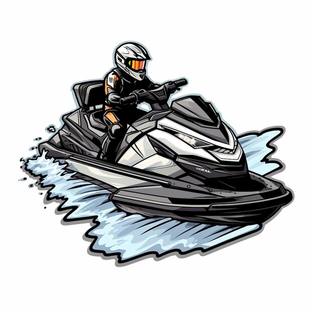 Étiquette de jet ski à fond blanc et contour noir