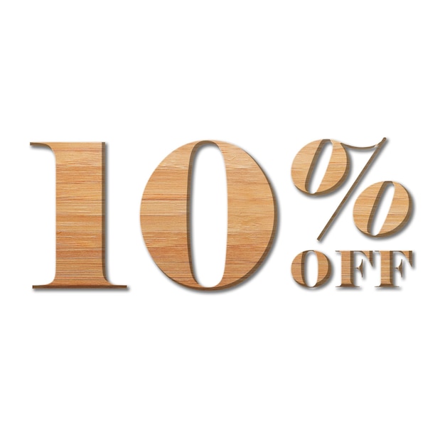 Étiquette d'offres de réduction de 10 % avec un design de style bois