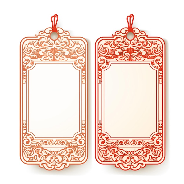 Étiquette rouge et blanche pour cadeau de remerciement, étiquette de mariage de style chinois, carte d'étiquette volante de style vintage GenerativeAI