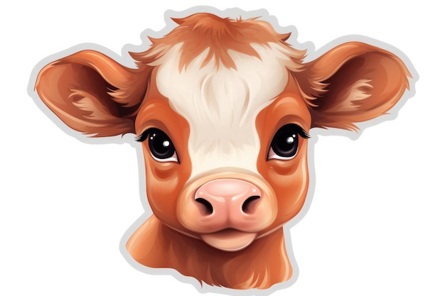 Étiquette sur le visage d'une vache bébé sur un logo à fond transparent isolé