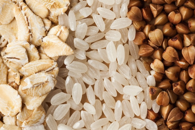 Tir d'aliments biologiques de riz blanc à l'avoine et de sarrasin