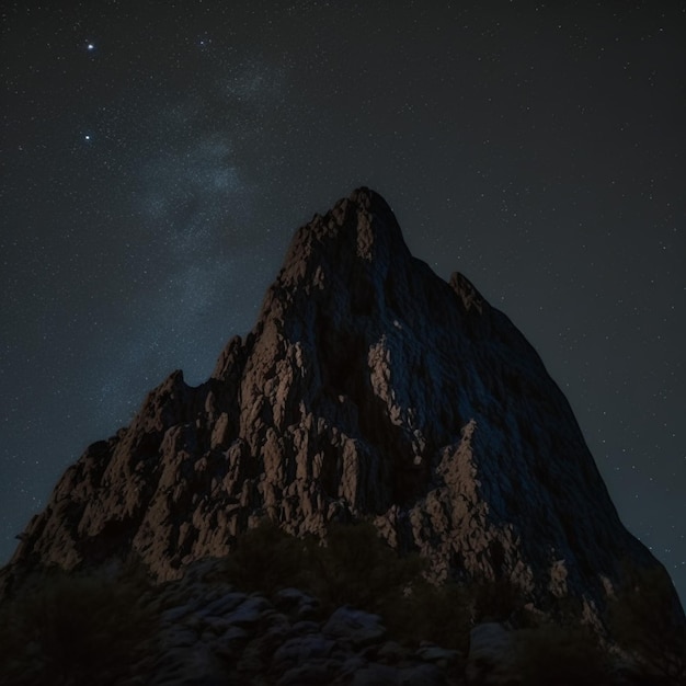 Tir horizontal d'une montagne forte la nuit avec le ciel 3d illustré