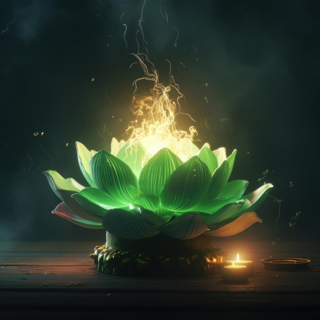 Tir d'un lotus incroyable avec une IA génératrice de feu