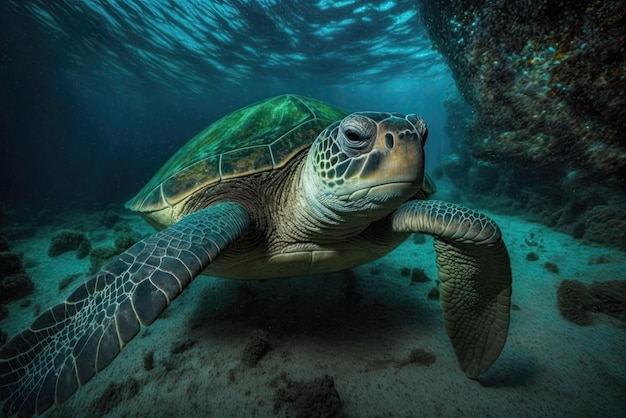 Tir sous-marin de tortue verte de mer