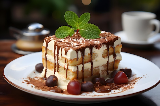 Tiramisu Un célèbre dessert à base de biscuits imbibés de café et de crème de mascarpone