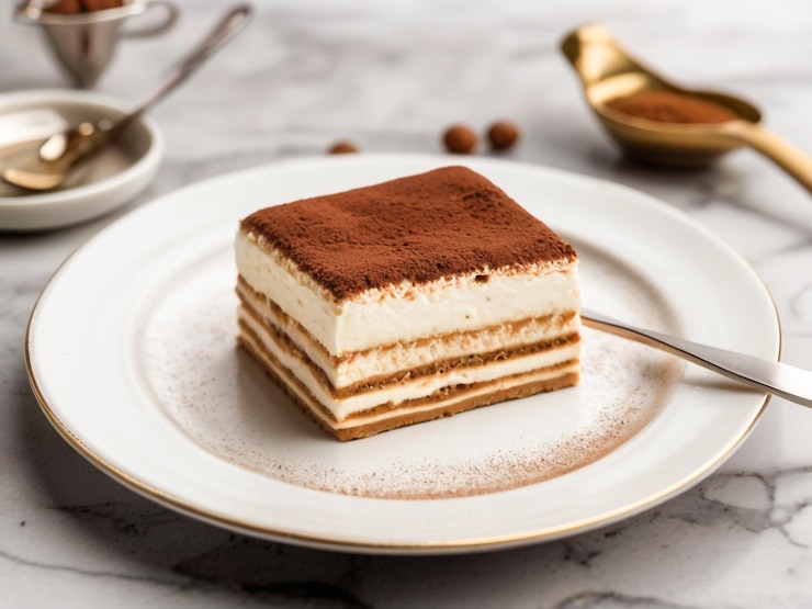 Photo tiramisu, dessert italien traditionnel sur une assiette blanche