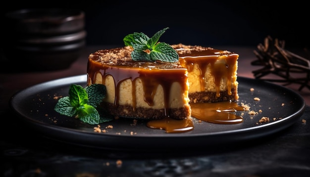 Tiramisu maison gourmand en couches avec sauce à la menthe poivrée et fromage mascarpone généré par l'IA