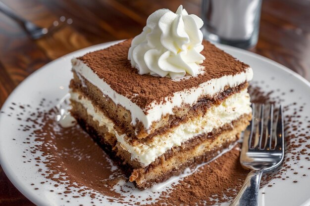 Tiramisu avec un peu de crème fouettée