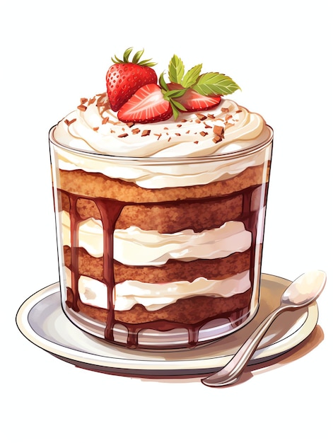 Tiramisu avec de la poussière de cacao délicieux dessert page de coloriage en noir et blanc pour adultes et