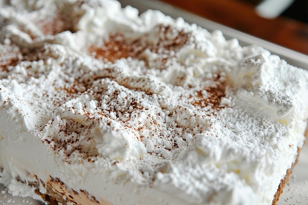 Tiramisu avec une poussière de neige de sucre en poudre