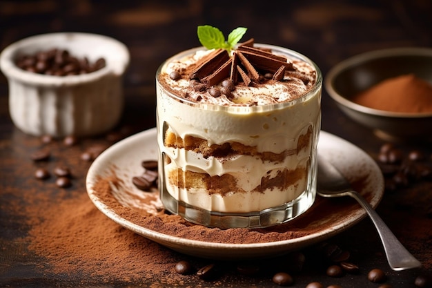 Tiramisu présenté avec un peu de sucre en poudre