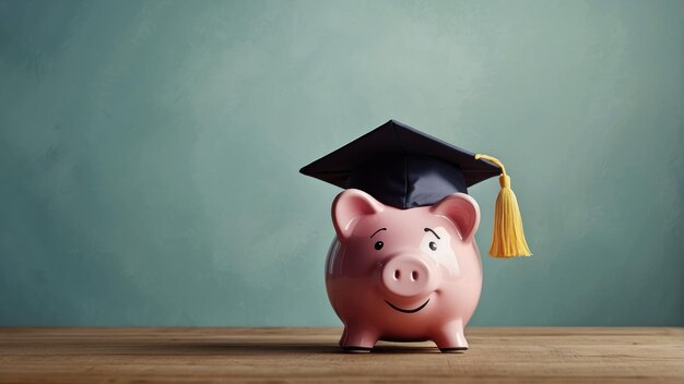 La tirelire avec le chapeau de graduation est censurée.