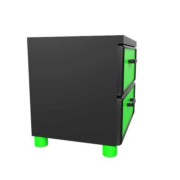 Un tiroir noir et vert avec le tiroir du haut ouvert.
