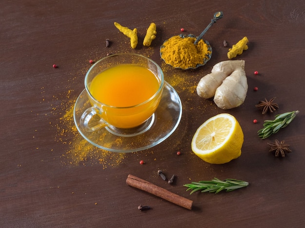 Tisane au curcuma, cannelle, gingembre, citron et poivre