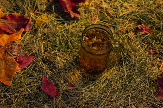 Tisane sur fond de feuillage d'automne