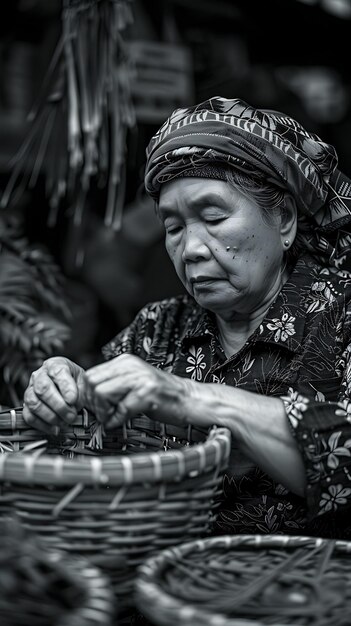 Photo des tisserands de paniers traditionnels présentent leur métier sur un marché traditionnel et culturel de marke photo