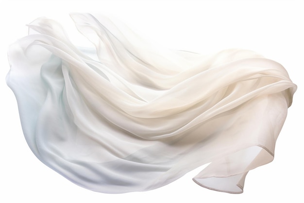 Un tissu blanc rasé soufflant dans le vent sur un fond blanc