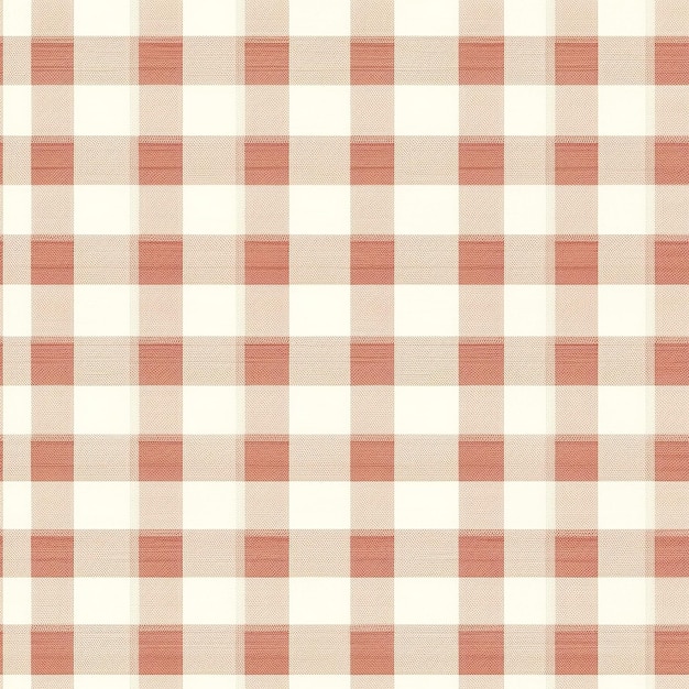 Un tissu à carreaux beige et blanc avec un motif à carreaux rouge et blanc.
